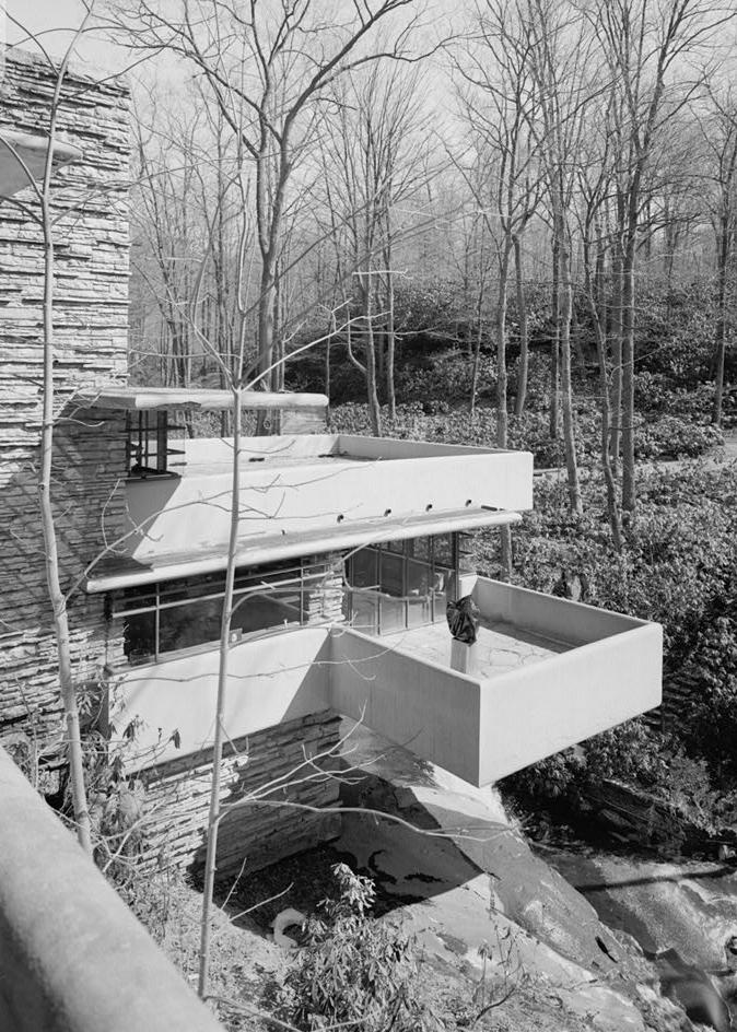 Falling Water - Frank Lloyd Wright House, Mill Run Pennsylvania WEST SIDE OF HOUSE FROM WEST TERRACE.