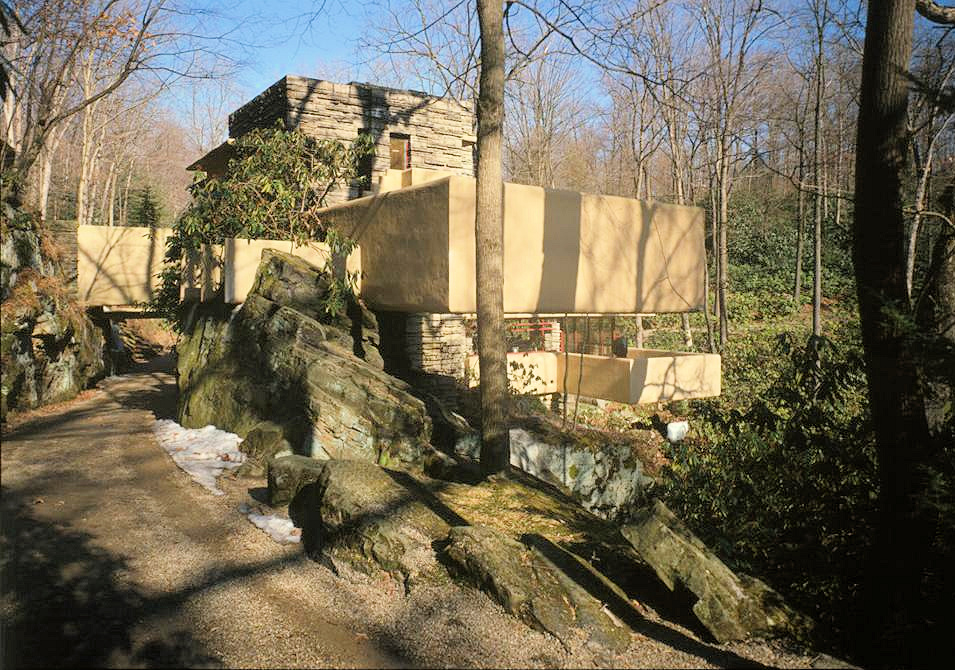 Falling Water - Frank Lloyd Wright House, Mill Run Pennsylvania WEST SIDE OF HOUSE FROM DRIVEWAY LEADING TO GUEST HOUSE
