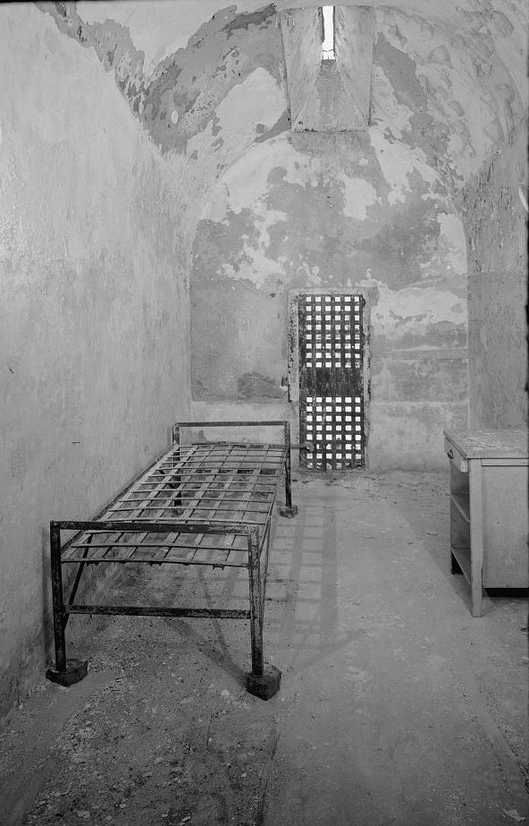 Eastern State Penitentiary, Philadelphia Pennsylvania Interior view, cell in cell block four, east side, with original exercise yard door (1998)