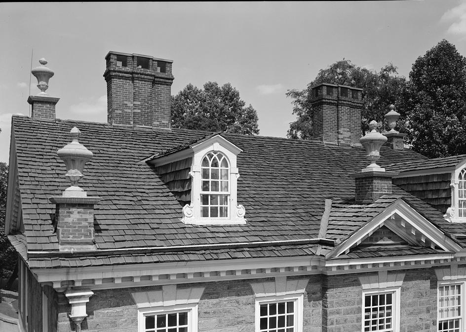 Cliveden - Chew House, Philadelphia Pennsylvania URNS, DORMERS AND CHIMNEYS ON FRONT ROOF