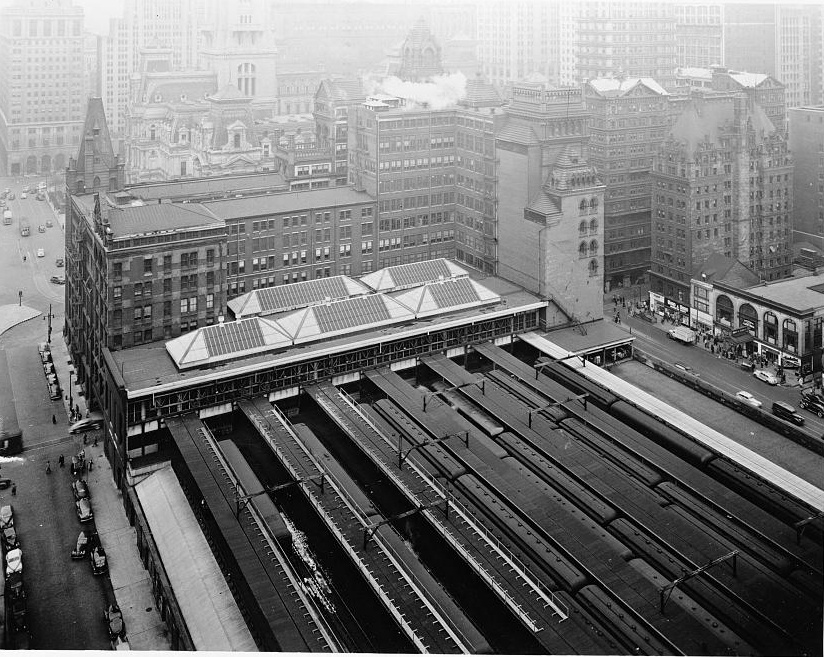 Broad Street Train Station, Philadelphia Pennsylvania 1940 Aerial view of north and west sides