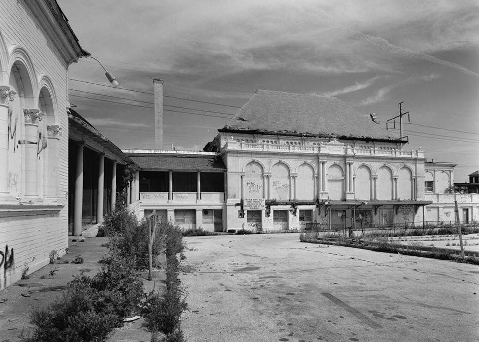 North Philadelphia Railroad Train Station, Philadelphia Pennsylvania North view; Station Building - south (front) elevation, portions of covered ramp and Street Car Waiting House at near left