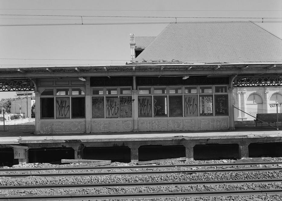 North Philadelphia Railroad Train Station, Philadelphia Pennsylvania South view; Platform stairway enclosure