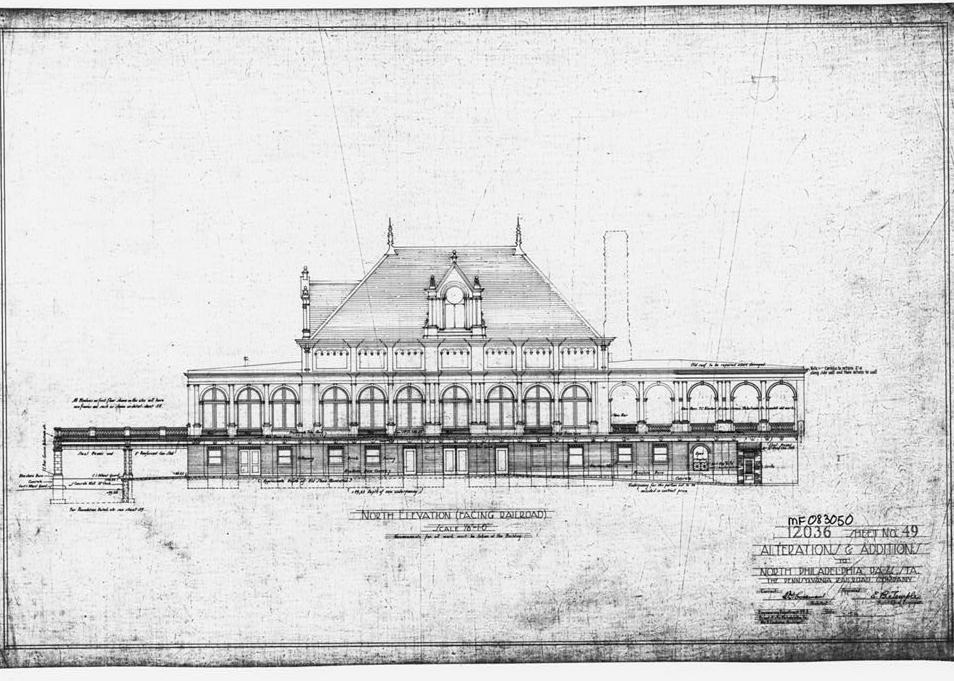 North Philadelphia Railroad Train Station, Philadelphia Pennsylvania Photograph of original drawing (original in possession of National Passenger Railroad Corporation). STATION BUILDING: North elevation / Alterations and Additions (dated: 7/17/14)