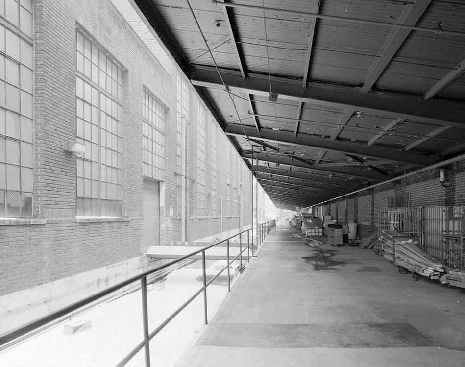 Atwater Kent Manufacturing Company, Philadelphia Pennsylvania 1996 North Plant, View of Canopied Loading Dock with Powerhouse to Left, Looking Northwest