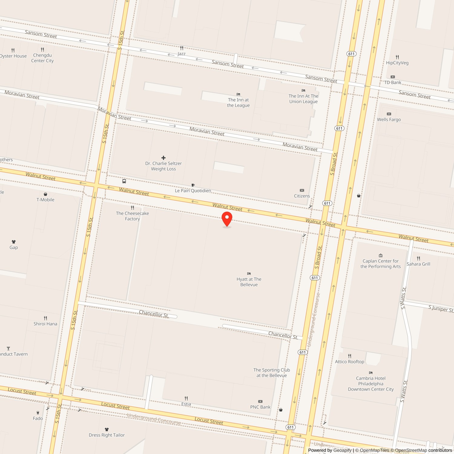 Bellevue-Stratford Hotel Location Map