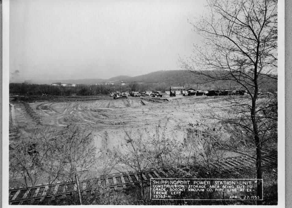 Shippingport Nuclear Power Station, Shippingport Pennsylvania CONSTRUCTION STORAGE AREA BEING CUT TO GRADE, APRIL 22, 1955, LOOKING NORTH