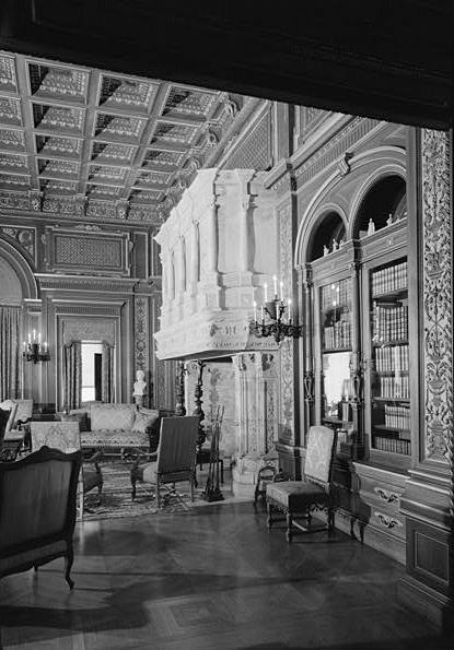 The Breakers (Cornelius Vanderbilt House), Newport Rhode Island NORTHEAST WALL OF LIBRARY, SHOWING FIREPLACE FROM THE SOUTHEAST