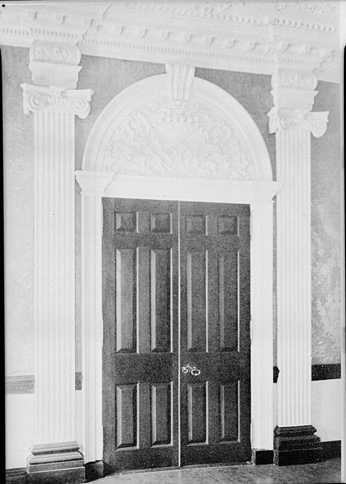 John Brown House, Providence Rhode Island 1937 from an old print, VIEW FROM THE NORTH OF NORTHEAST PARLOR SIDE OF DOORWAY, FIRST STORY.