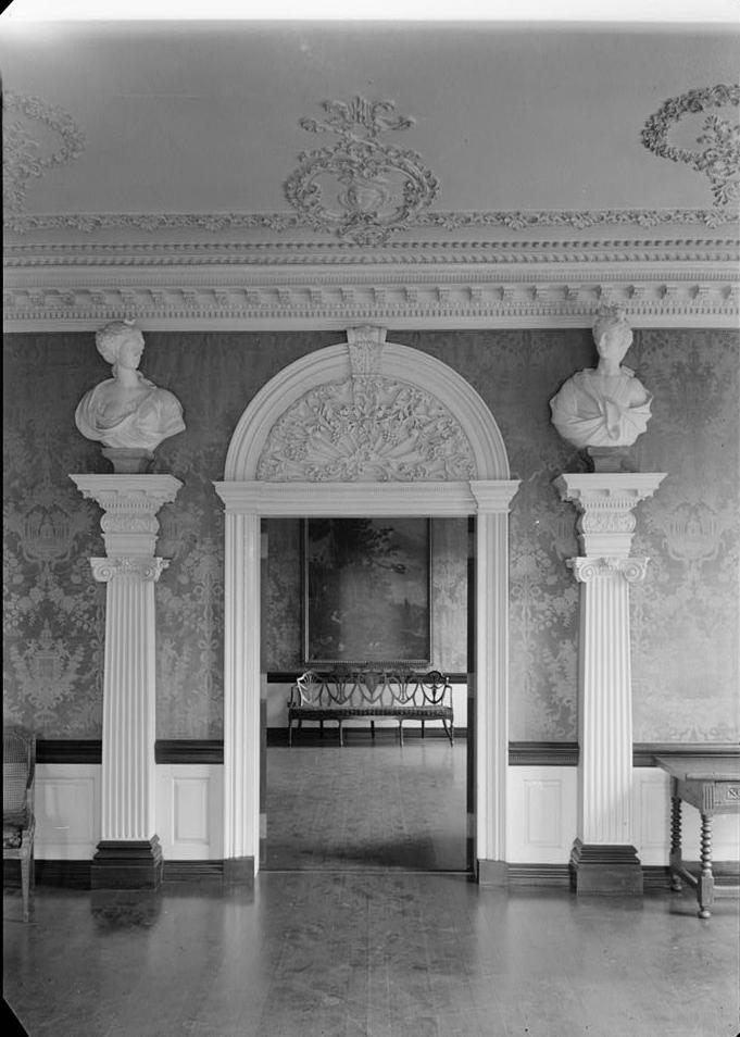 John Brown House, Providence Rhode Island 1937 DETAIL OF DOORWAY AND BUSTS, SOUTHEAST PARLOR.