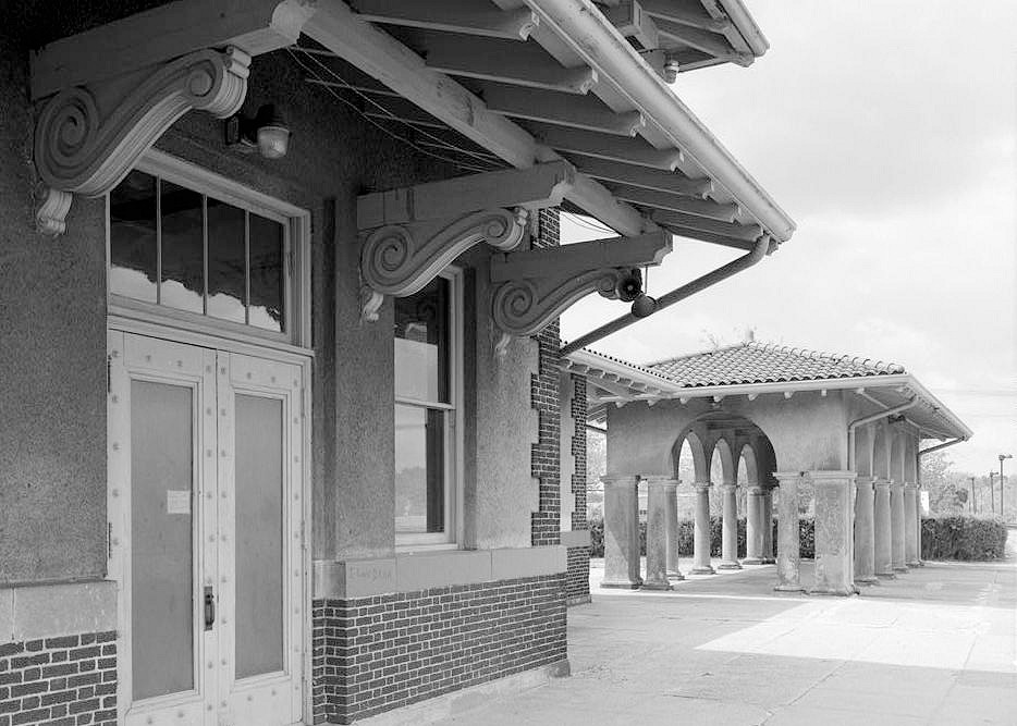 Westerly Train Station, Westerly Rhode Island 1996 View of eaves elements on the west end of the north elevation of the station and east side of the west passenger shelter, facing west.