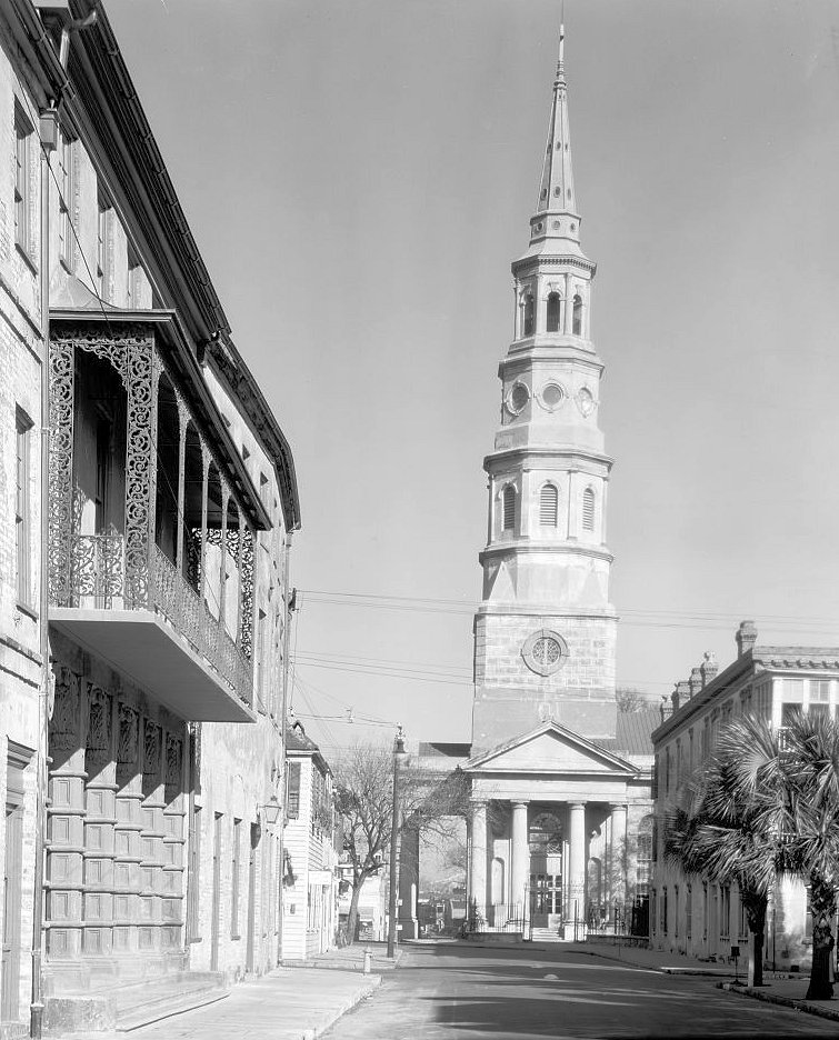 Church Street view with Dock Street Theatre and St. Philip's Church - Dock Street Theatre, Charleston South Carolina