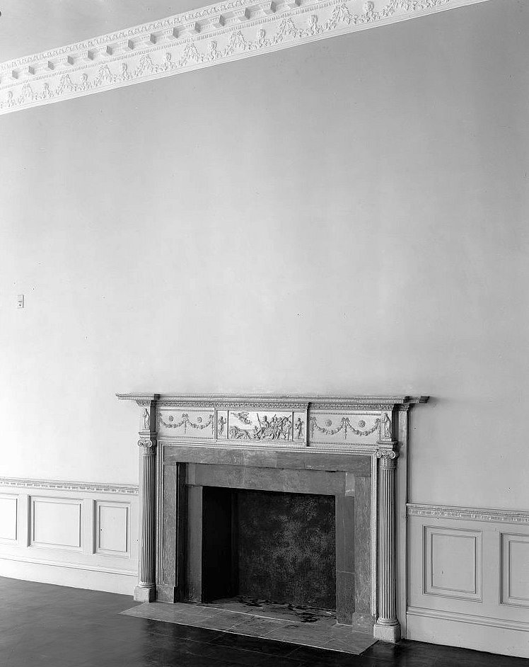 Fireplace, mantelpiece and wall molding - Dock Street Theatre, Charleston South Carolina