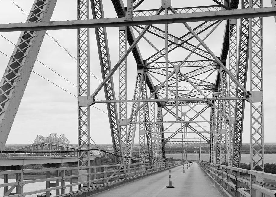Grace Memorial Bridge - Old Cooper River Bridge, Charleston South Carolina INSIDE COOPER RIVER THROUGH TRUSS SHOWING END POSTS AND PORTAL BRACING, TOWN CREEK SPAN IN BACKGROUND. FACING WEST TOWARDS CHARLESTON