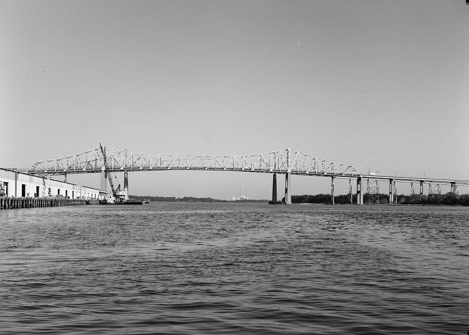 Grace Memorial Bridge - Old Cooper River Bridge, Charleston South Carolina SOUTH SIDE OF TOWN CREEK SPAN WITH PEARMAN BRIDGE IN FOREGROUND, FACING NORTH FROM WATER
