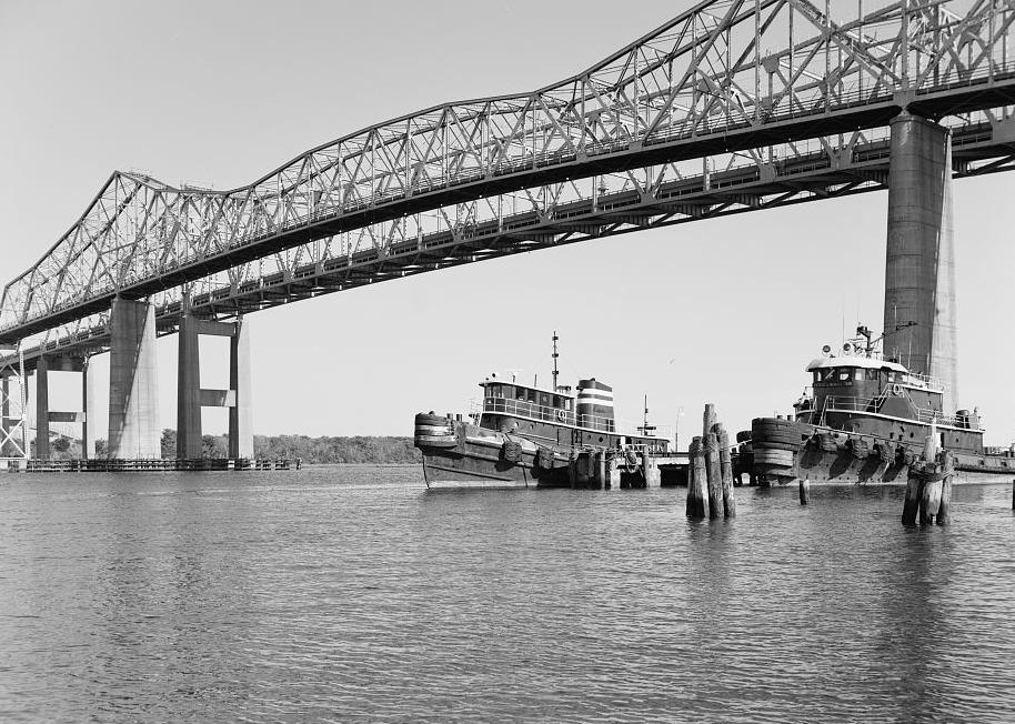 Grace Memorial Bridge - Old Cooper River Bridge, Charleston South Carolina NORTH SIDE OF TOWN CREEK SPAN FROM WEST BANK OF TOWN CREEK, TUGBOATS IN FOREGROUND, FACING SOUTHEAST