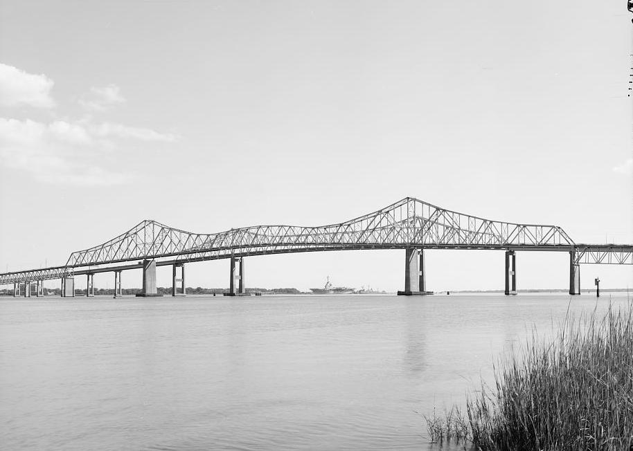 Grace Memorial Bridge - Old Cooper River Bridge, Charleston South Carolina NORTH SIDE OF COOPER RIVER SPAN FROM EAST SHORE OF DRUM ISLAND, FACING SOUTHEAST