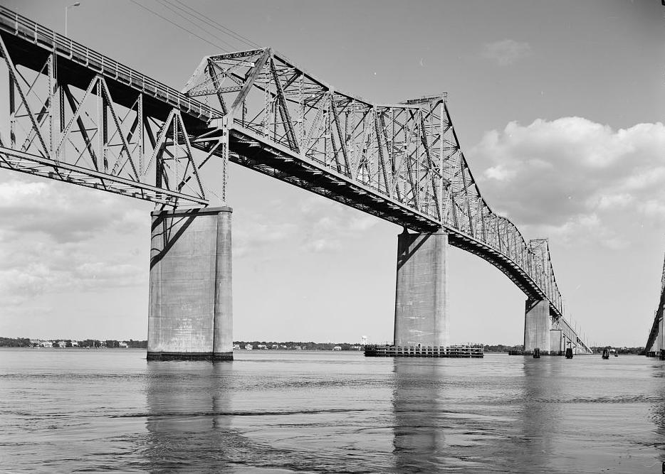 Grace Memorial Bridge - Old Cooper River Bridge, Charleston South Carolina SOUTH SIDE OF COOPER RIVER CANTILEVER SPAN FROM CHANNEL BELOW BRIDGE, FACING NORTHEAST