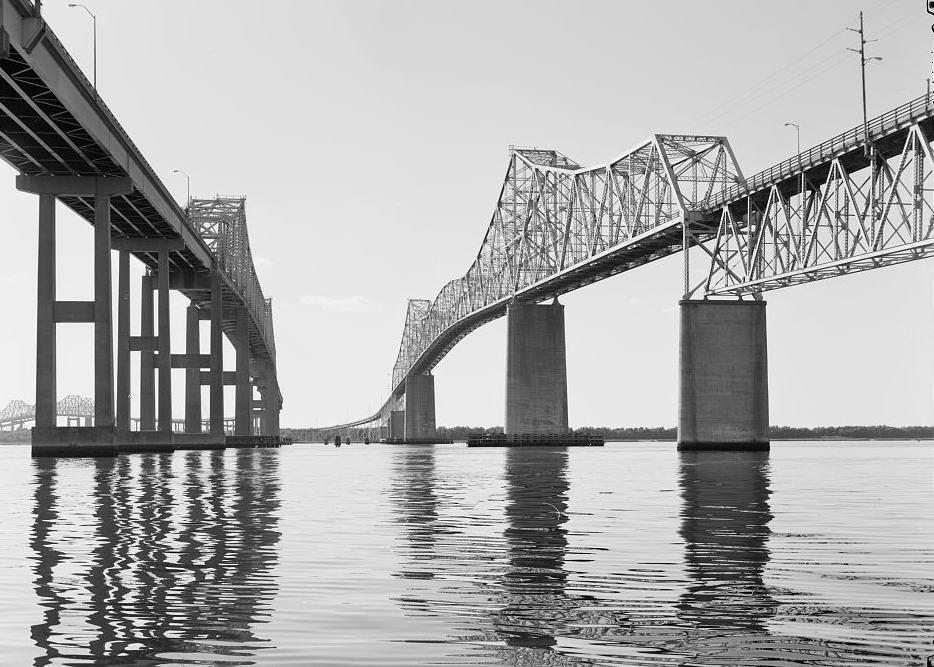 Grace Memorial Bridge - Old Cooper River Bridge, Charleston South Carolina SOUTH SIDE OF COOPER RIVER CANTILEVER SPAN FROM WATER, PEARMAN BRIDGE ON LEFT, FACING WEST TOWARDS DRUM ISLAND