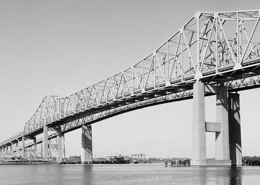 Grace Memorial Bridge - Old Cooper River Bridge, Charleston South Carolina SOUTH SIDE OF TOWN CREEK SPAN FROM DRUM ISLAND, PEARMAN BRIDGE IN FOREGROUND, VIEW TOWARDS NORTHWEST