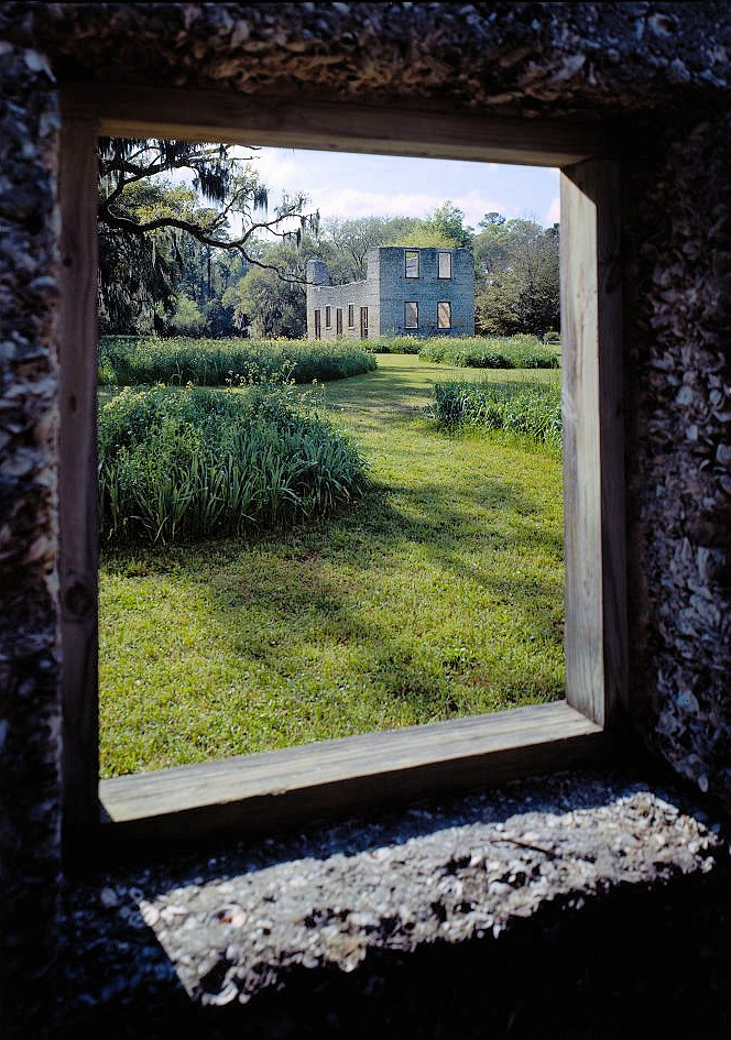 Ruins of the Edward House Plantation, Spring Island South Carolina 2003 MAIN HOUSE, NORTH WING. GENERAL VIEW THROUGH LOWER SOUTH-WEST WINDOW TO SLAVE QUARTERS