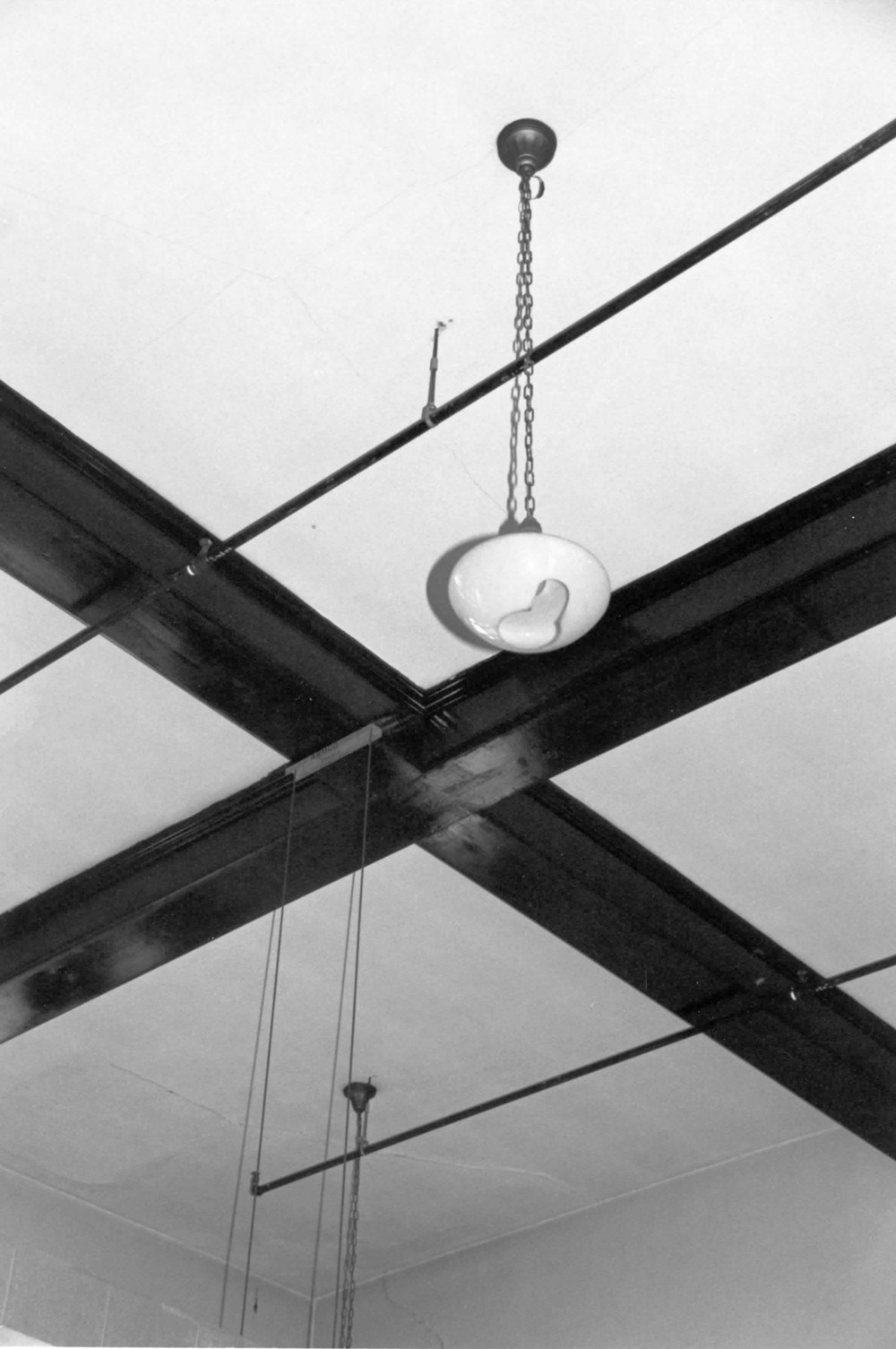 Clinchfield Depot, Erwin Tennessee Detail of the ceiling beams and light fixture (1983)