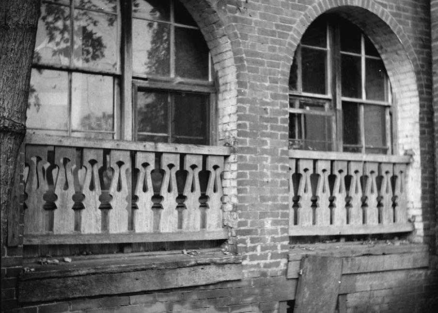 Fairview Mansion - Isaac Franklin Plantation, Gallatin Tennessee 1936 DETAIL OF SPANISH WOOD BALUSTRADE ON WING TO RIGHT.