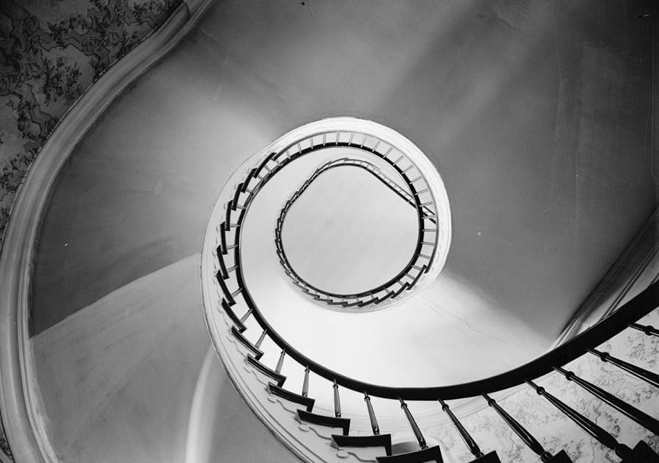 Belle Meade Plantation Mansion, Nashville Tennessee 1940 MAIN STAIRWAY, LOOKING UP.