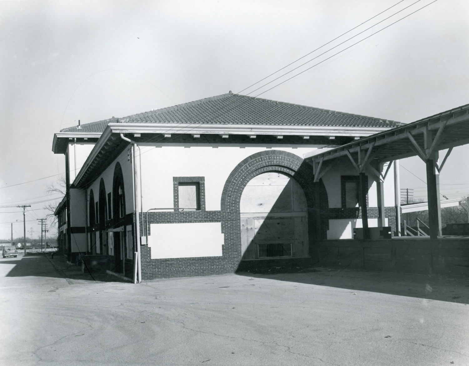 Santa Fe Railroad Station, Brownwood Texas Northwest view of passenger station from Washington Avenue (1975)