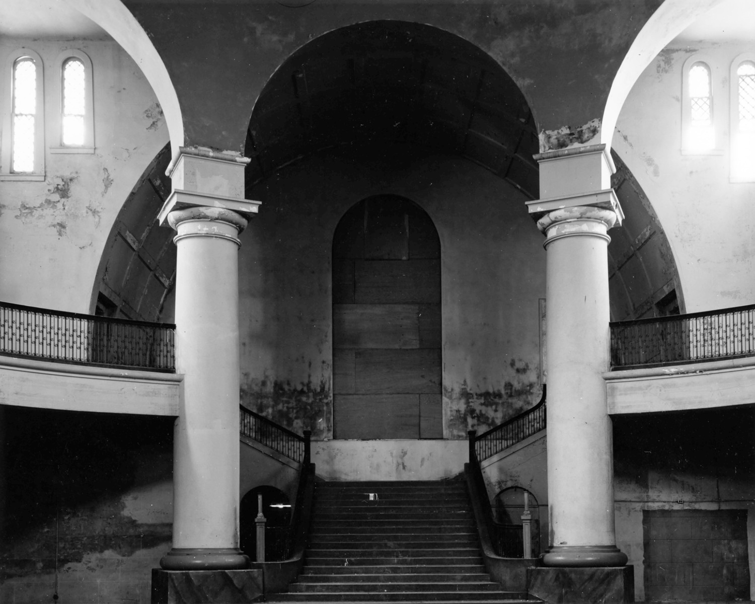 International & Great Northern Railroad Passenger Station, San Antonio Texas Interior of rotunda, North wall with staircase (1975)