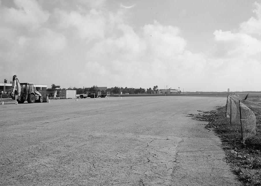 Wake Island Airfield, Terminal Building, Wake Island WAKE ISLAND AIRFIELD TERMINAL, LOOKING NORTHEAST FROM MAINTENANCE AREA (2008)