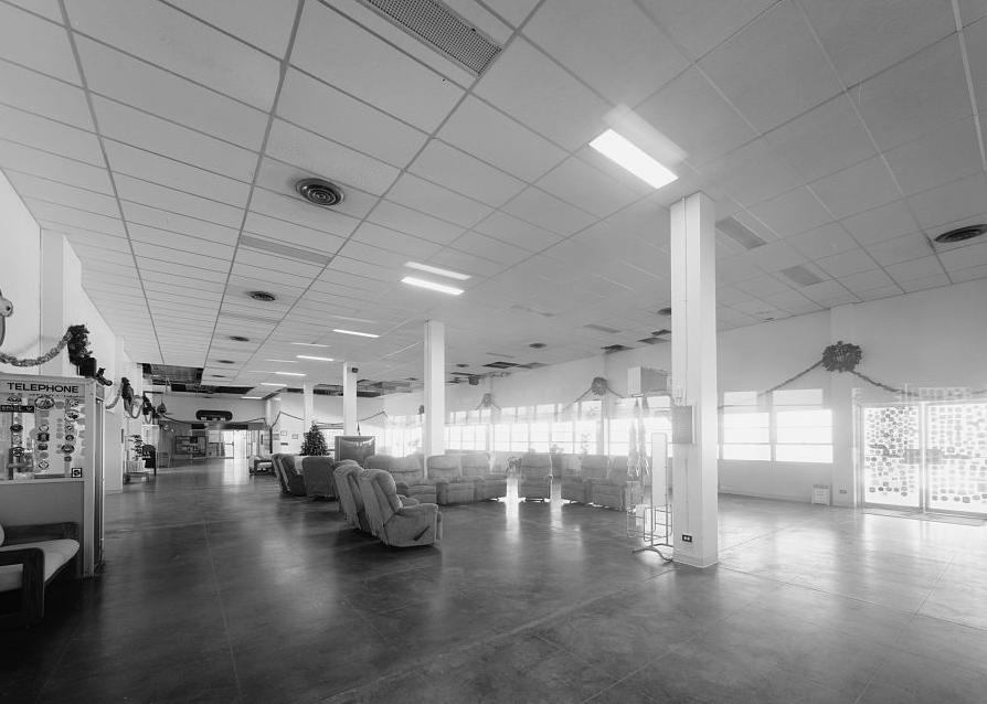 Wake Island Airfield, Terminal Building, Wake Island A VIEW OF THE LOBBY LOOKING SOUTHWEST SHOWING FURNITURE ARRANGEMENT AND PHONE BOOTH (2007)