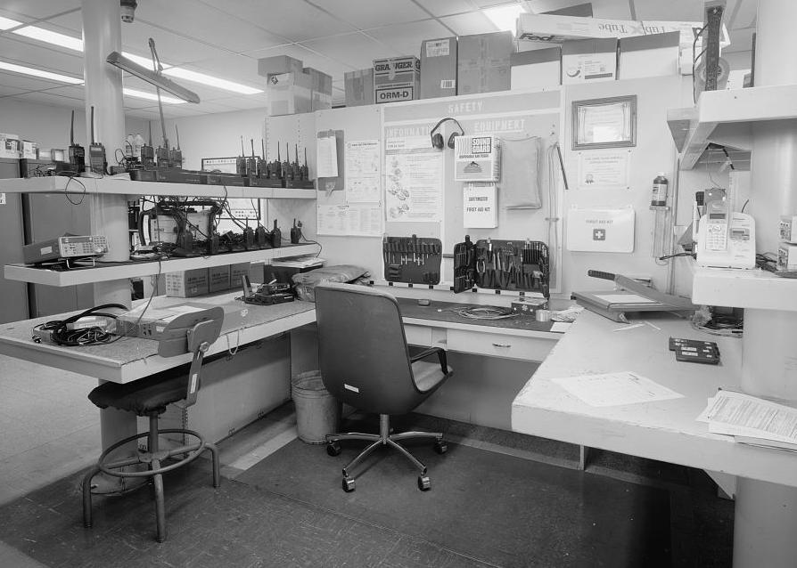 Wake Island Airfield, Terminal Building, Wake Island A VIEW OF COMMUNICATION REPAIR ROOM 123 LOOKING SOUTHEAST SHOWING RADIO BENCH (2007)