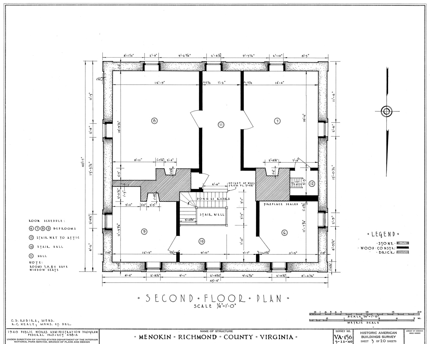 Menokin - Francis Lightfoot Lee House Ruins, Warsaw Virginia Second Floor Plan