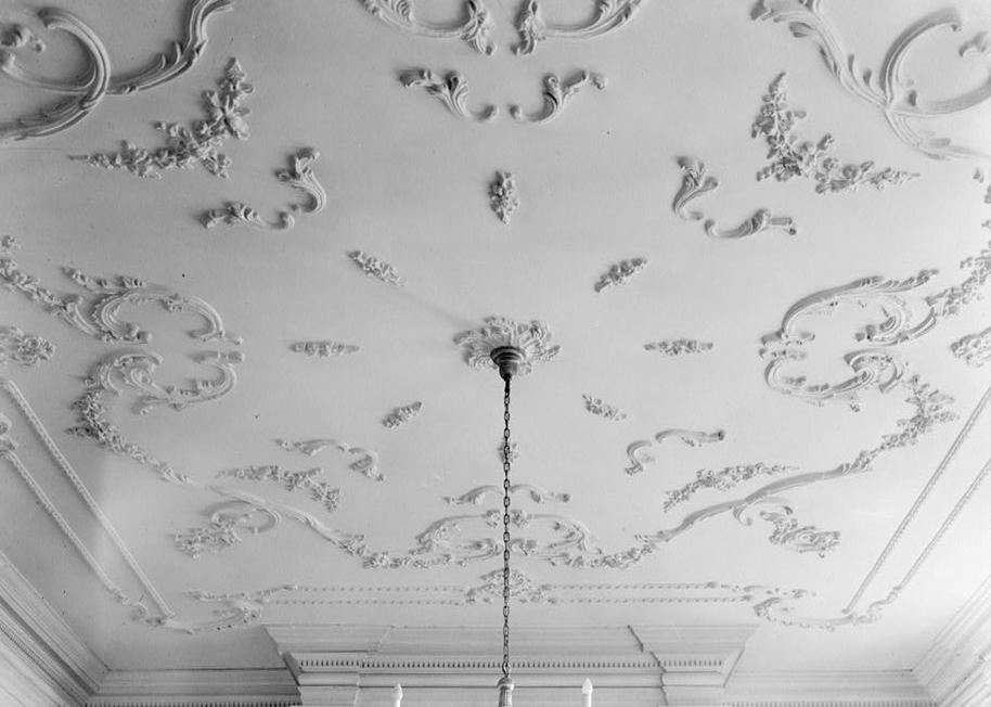 Westover Mansion, Westover Virginia 1939 Detail of ornamental plaster ceiling, southeast room