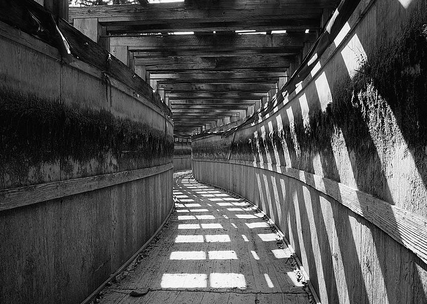 Electron Hydroelectric Project, Electron Washington FLUME WITH PLYWOOD WALLS, LOOKING UPSTREAM (1984)