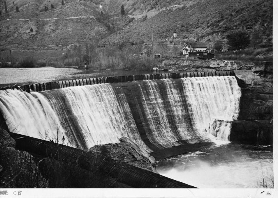 Enloe Dam  and Hydroelectric Power Plant, Oroville Washington COMPLETED DAM, SHOWING SPILLWAY GATES IN PLACE, LOOKING NORTHEAST. WASHINGTON WATER POWER HOUSES ARE IN REAR