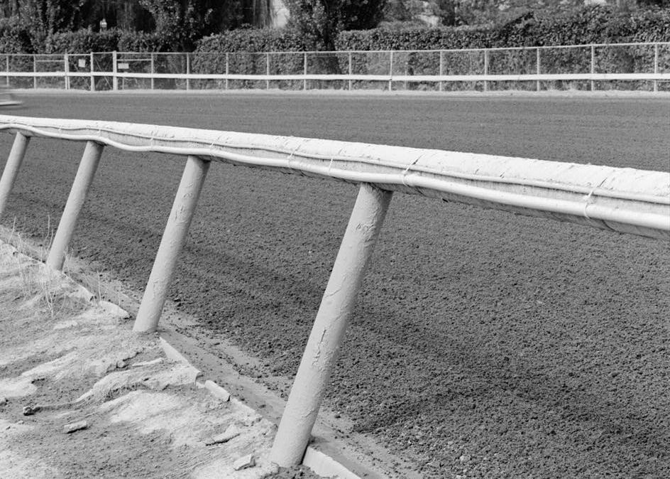 Longacres Park Horse Track, Renton Washington Detail of railing in NE part of track. Camera pointed NE. (September 1992)