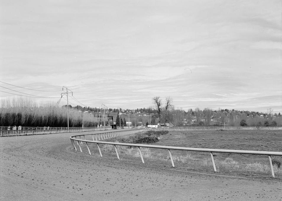 Longacres Park Horse Track, Renton Washington Training track located to the east of the barn area. Camera pointed NNW. (March 1993)