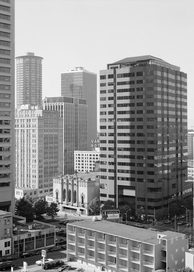 Fox Theater - Music Hall Theatre, Seattle Washington Contextual view looking NW from rooftop corner of Paramount Theatre at 9<sup>th</sup> Ave. and Pine St. (Oct. 1991)