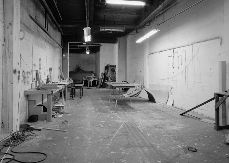 Fox Theater - Music Hall Theatre, Seattle Washington Scene shop in basement looking west and directly beneath backstage. (Aug. 1991)