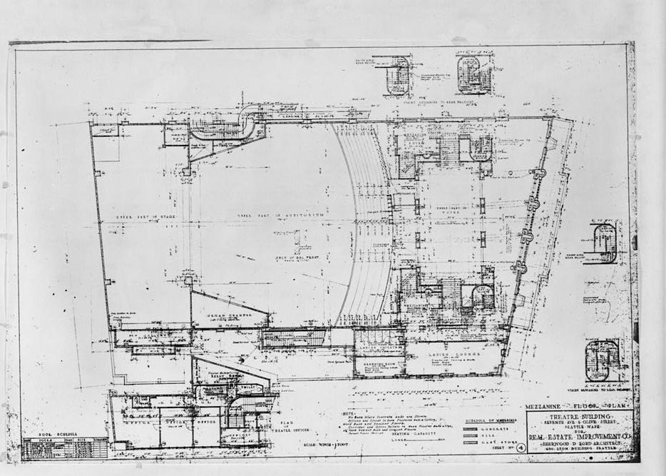Fox Theater - Music Hall Theatre, Seattle Washington Mezzanine Floor Plan. Sheet 4 of 13.