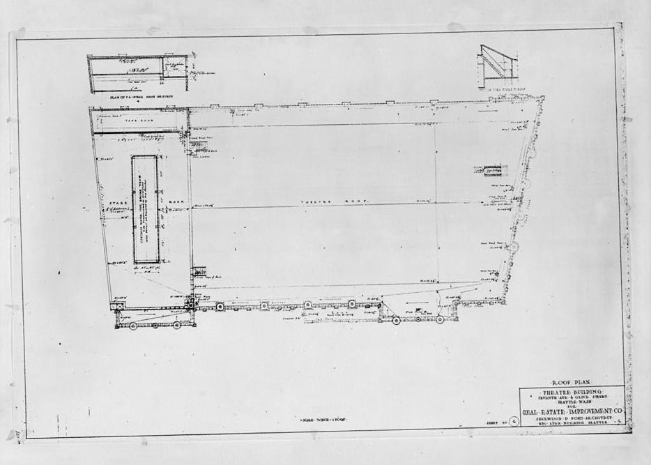 Fox Theater - Music Hall Theatre, Seattle Washington Roof Plan. Sheet 6 of 13.