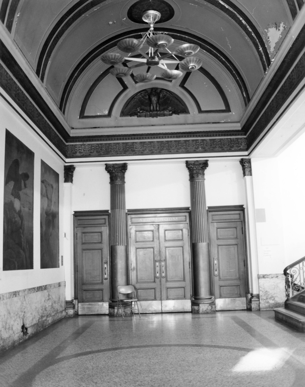 Eagles Auditorium Building, Seattle Washington Vestibule with murals on the Seventh Ave. (southwest) facade (1983)