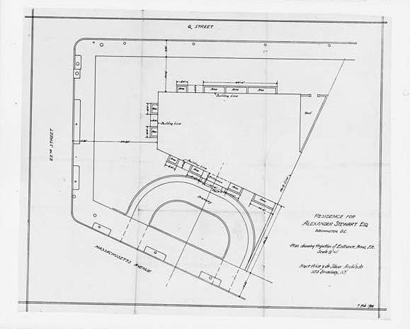 Alexander Stewart House (Embassy of Luxembourg), Washington DC PLAN SHOWING PROJECTION, ENTRANCE AREAS, ETC. Dated 7 Feb. 1908