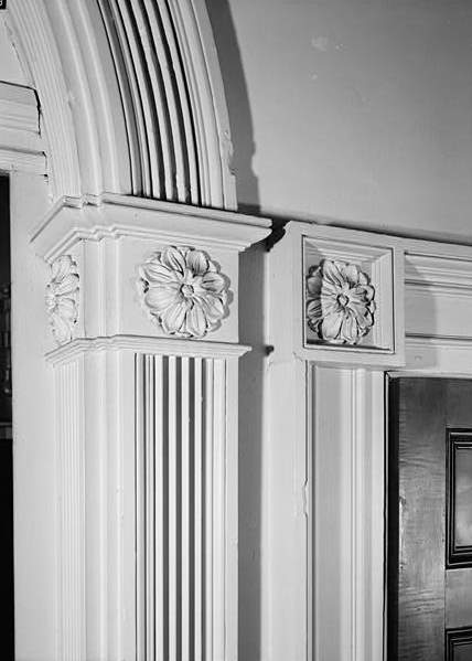 Decatur House, Washington DC SECOND FLOOR, MAIN STAIR HALL, DETAIL OF PILASTER AND DOOR MOLDING