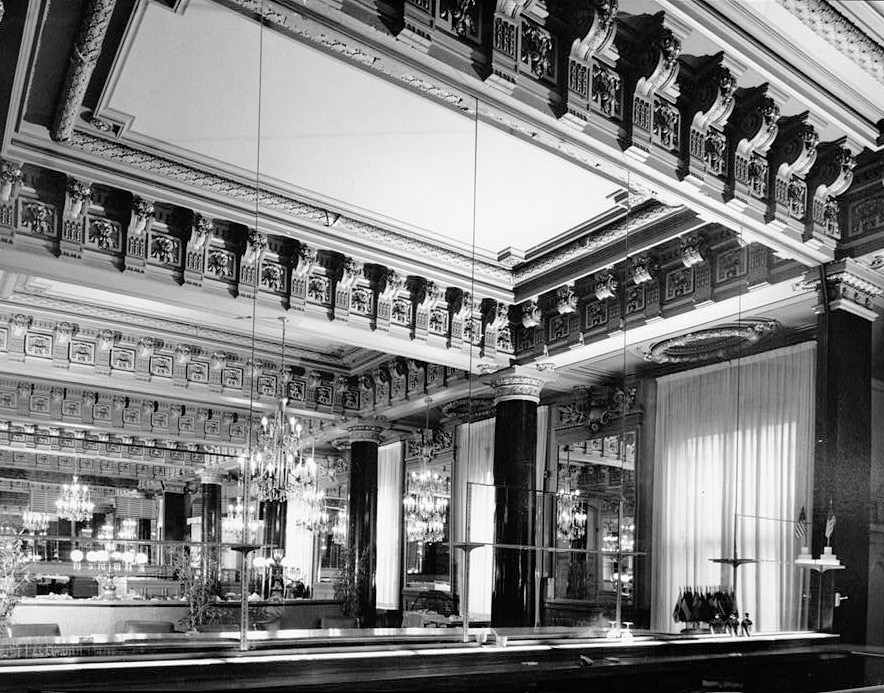 The Willard Hotel, Washington DC 1969 INTERIOR, FIRST FLOOR, THE CRYSTAL ROOM (AS SEEN REFLECTED IN WALL MIRRORS)