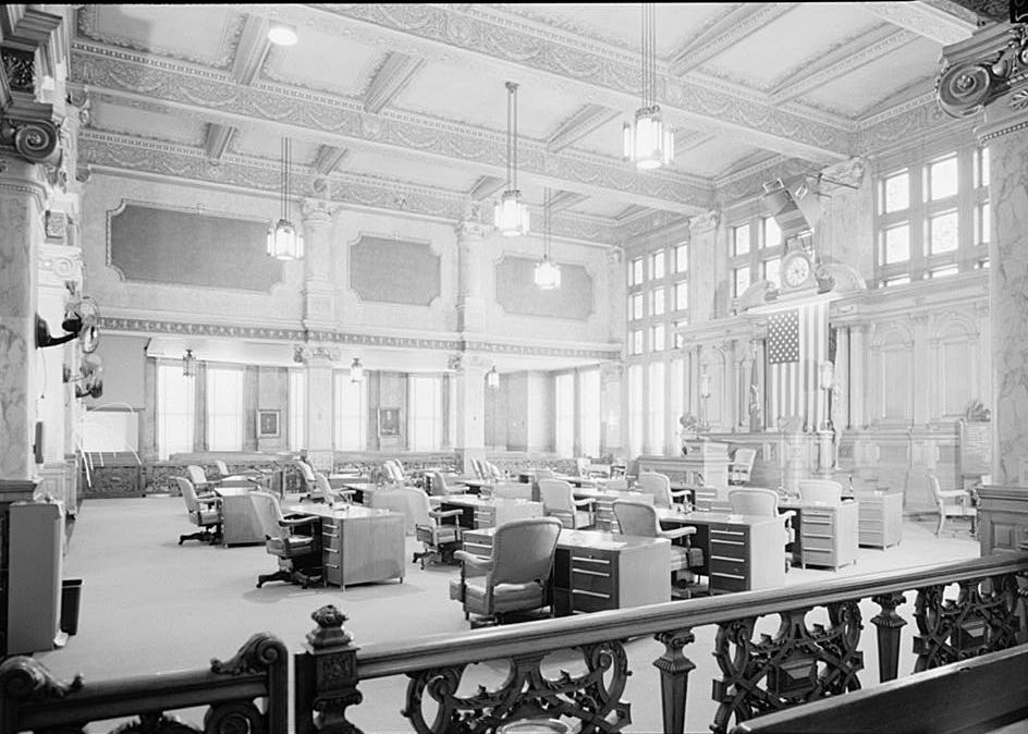 City Hall, Milwaukee Wisconsin City Council chambers from east, third floor (1978)