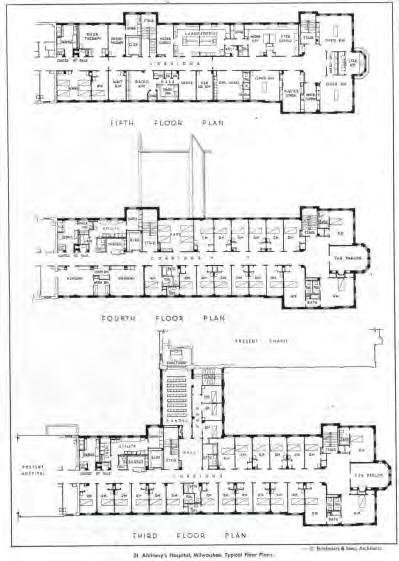 Saint Anthony Hospital, Milwaukee Wisconsin 1947 hospital addition third, fourth & fifth floor plans 