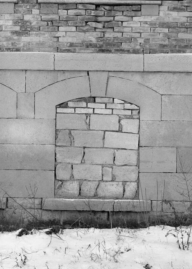 Dousman Hotel and Railroad Station, Prairie du Chien Wisconsin BASEMENT WINDOW AND FOUNDATION; NORTH FRONT